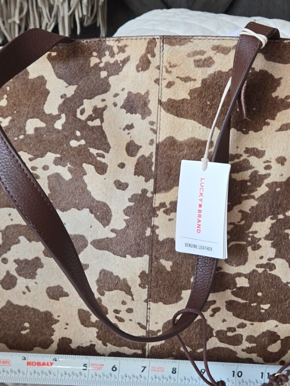 Lucky Brand Brown and Cream Cowhide Tote with Leather Straps